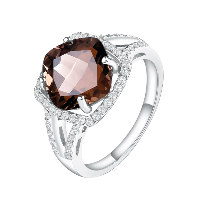 GEM'S BALLET 5.22Ct Natural Smoky Quartz Wedding Rings 925 Sterling Silver Gemstone Ring Fashion Jewelry For Women Gift For Her 925 Sterling Silver White Gold