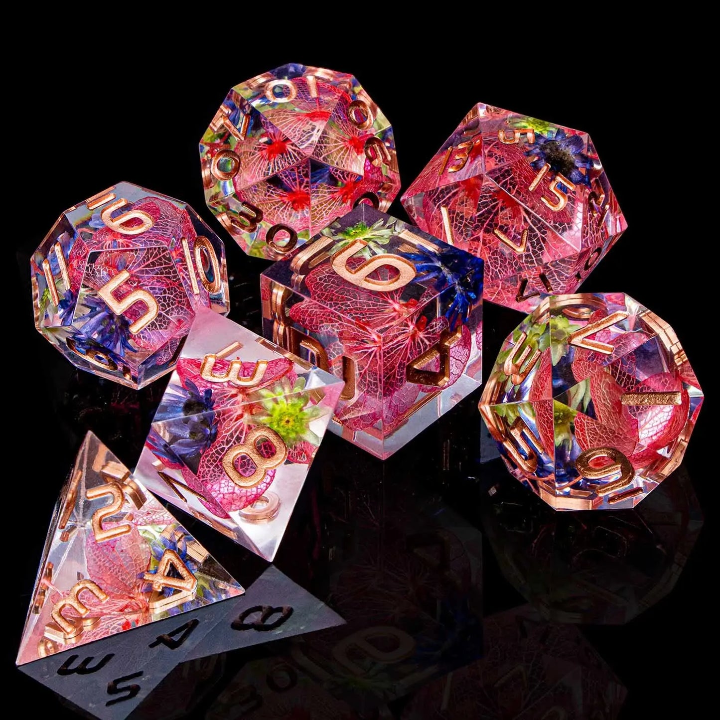 Dnd Sharp Edge Flower Handmade D20 RPG Polyhedral D and D Resin Dice Set For Dungeon and Dragon Pathfinder D6 Table Role Playing SZ-15