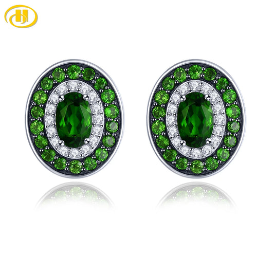 Natural Chrome Diopside Sterling Silver Stud Earring 2.2 Carats Gemstone Original Design Women Classic Elegant Jewelry Style Default Title