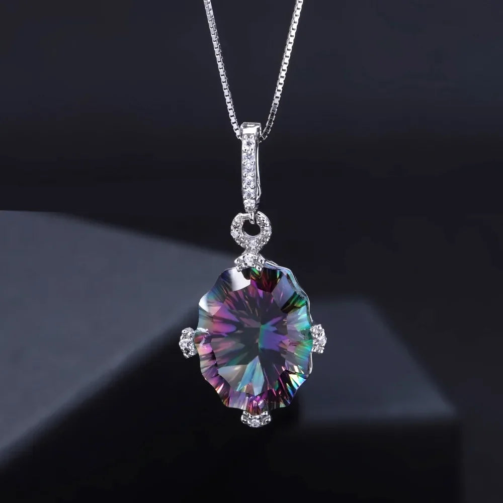 GEM'S BALLET 24.21Ct Irregular Shape Natural Rainbow Mystic Quartz Pendant Necklace 925 Sterling Silver for Women Fine Jewelry