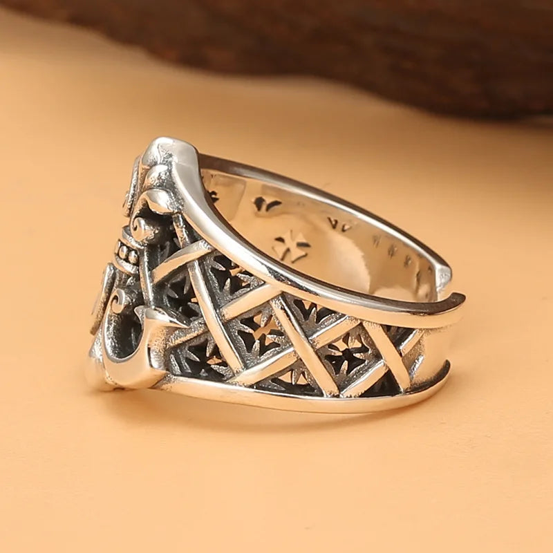 Retro Punk Style Personality Trendy Brand Men's Open Ring, Creative and Chic Anchor Logo Jewelry