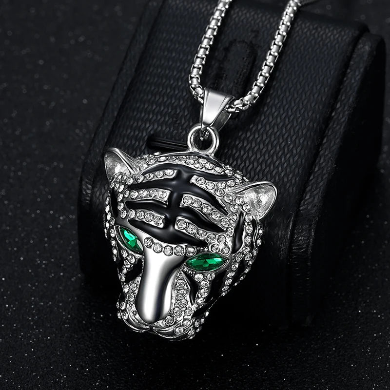 Fashion Stainless Steel Jewelry Silver Crystal Tiger Head Pendants Animal Designed Epoxy Wholesale Charms