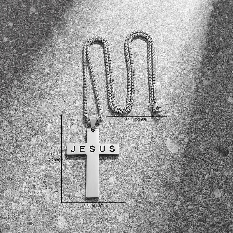 Stainless Steel Cross Letter Pendant Christian Savior Jesus Necklace Men and Women Religious Prayer Amulet Jewelry