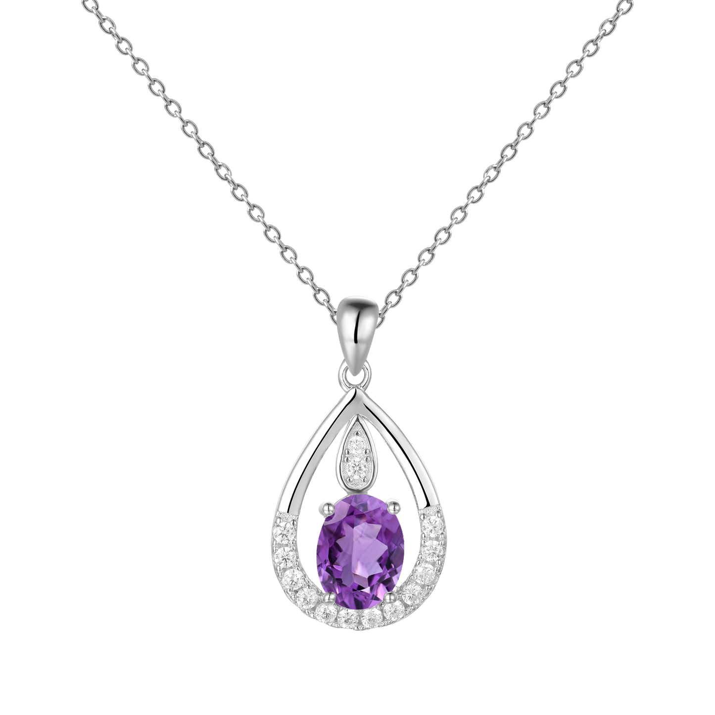 Gem&#39;s Ballet December Birthstone Topaz Necklace 6x8mm Oval Pink Topaz Pendant Necklace in 925 Sterling Silver with 18&quot; Chain Amethyst