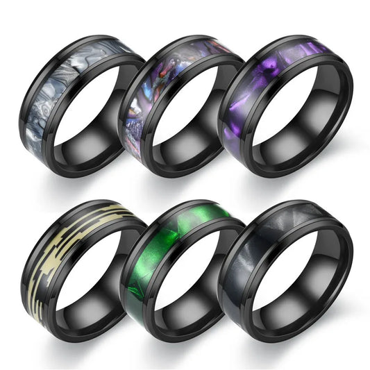 New Black Elegant Colorful Purple Colorful Shell Stainless Steel Ring For Women Men Jewelry Wholesale Size 6-13 ﻿