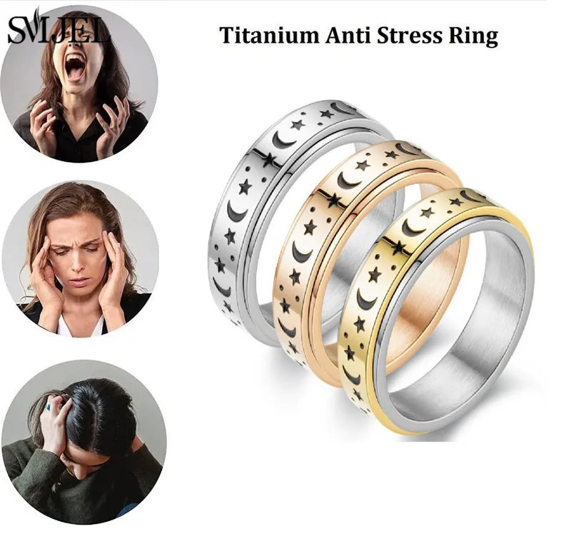 Rose Gold Stainless Steel Anxiety Ring Women Men Fidgets Spinner Rings Engagement Bands Silver Color Fashion Jewelry 8/6mm