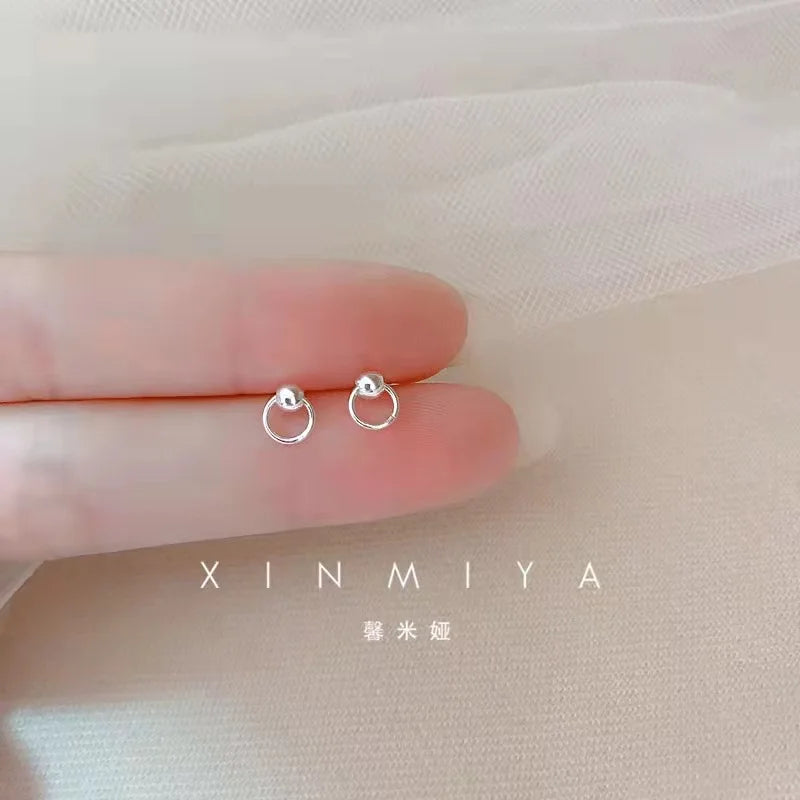 Tiny Minimalist Silver Plated Korean Mini Small Heart Stars Stud Earrings for Women Student Teen Simple Ear Piercing Jewelry