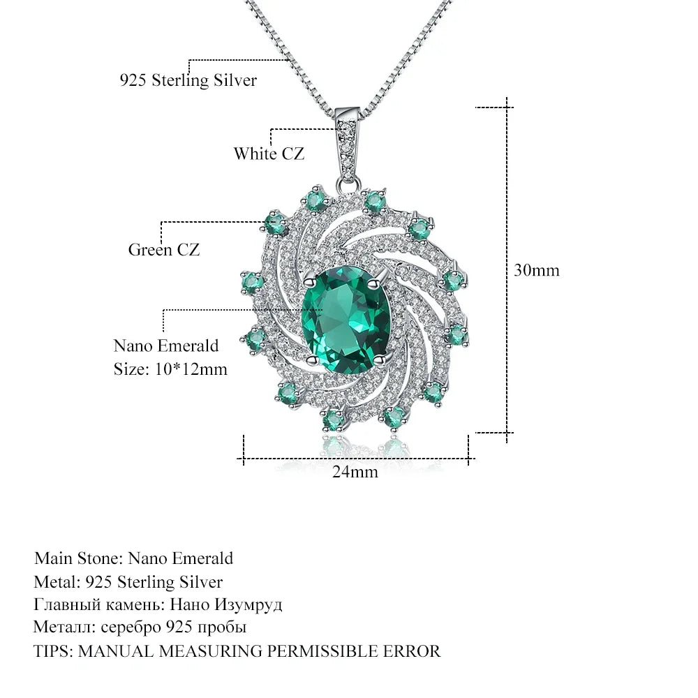 GEM'S BALLET Huge Luxury Nano Emerald Pendant 925 Sterling Silver Vintage Sapphire Pendant Necklace For Women Gift Fine Jewelry