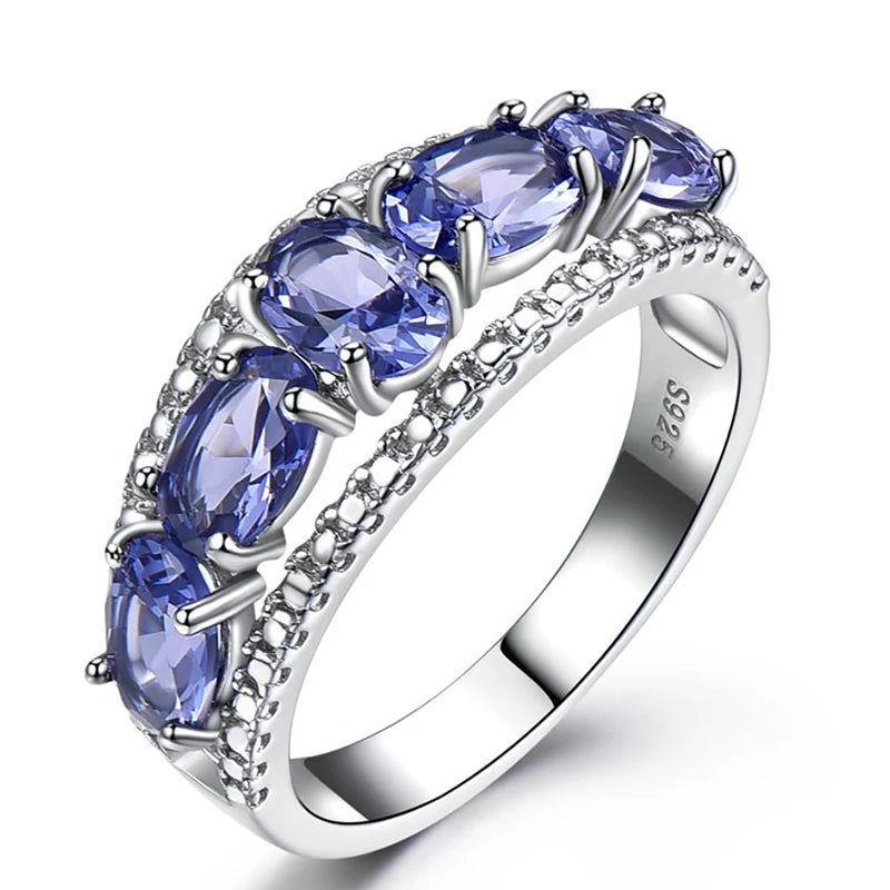 TFGLBU Sparking Blue Oval Nano Tanzanite Solid 925 Silver Ring for Women Original Party Stackable Band Christmas Gift Jewelry CHINA bule