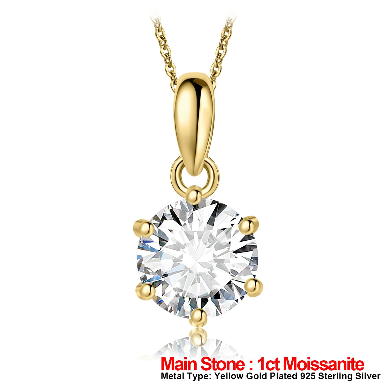 JewelryPalace Moissanite D Color 1ct 1.5ct 2ct 3ct Round 925 Sterling Silver Pendant Necklace for Woman No Chain