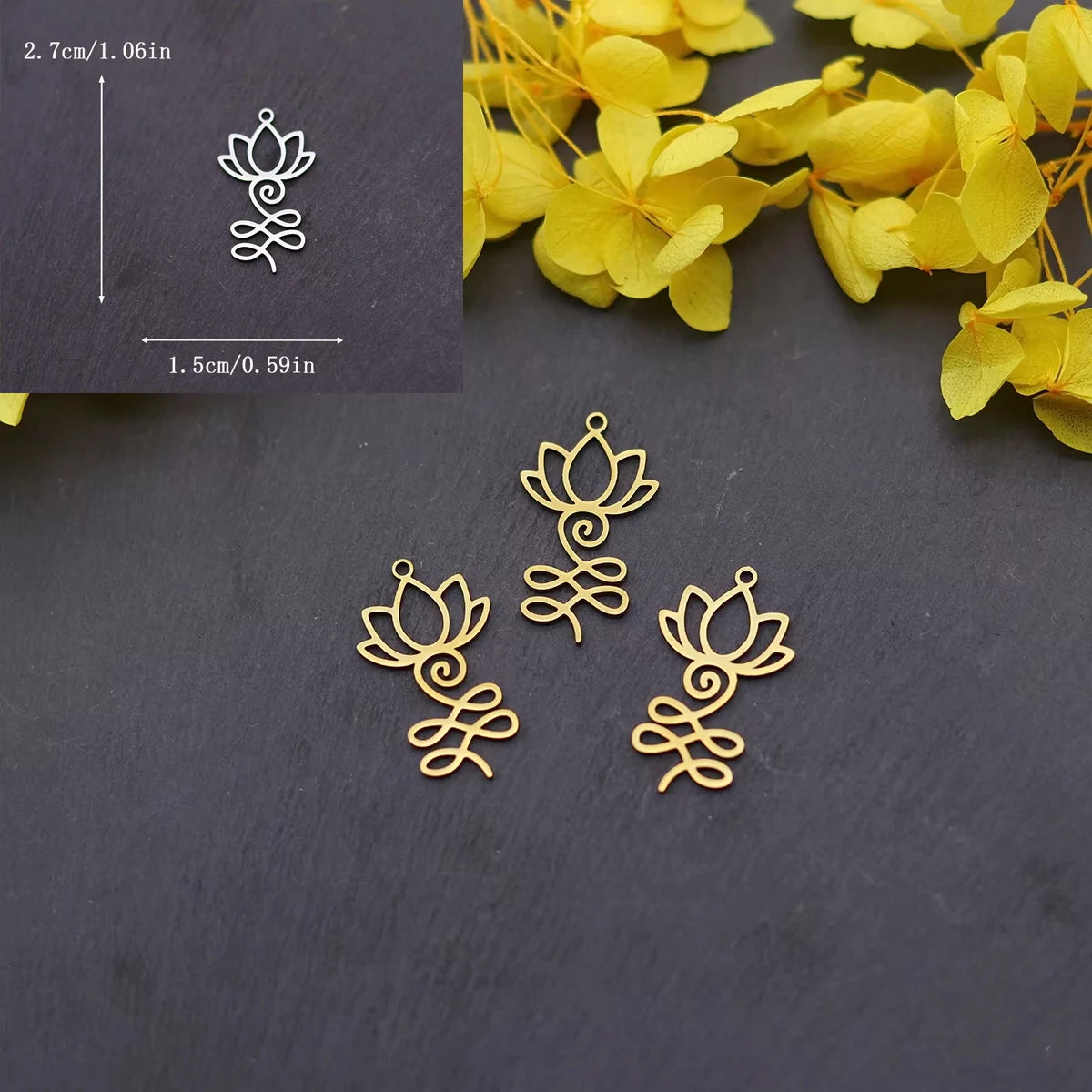 3pcs Lotus Flower Charms Pendant Stainless Steel Lotus Pendants Necklace For DIY Jewelry Making Handmade Valentine's Day Gift