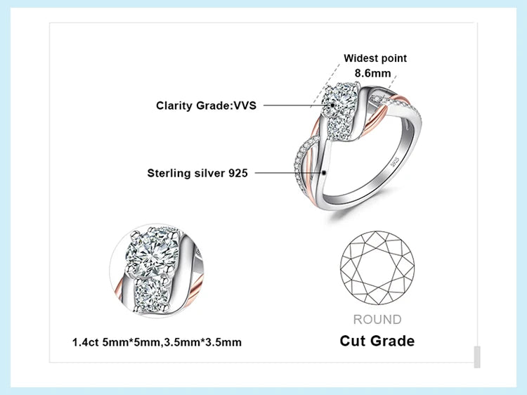 JewelryPalace Solid 925 Sterling Silver Wedding Engagement Ring for Woman 3 Stone AAAAA CZ Simulated Diamond Gold Infinity Ring