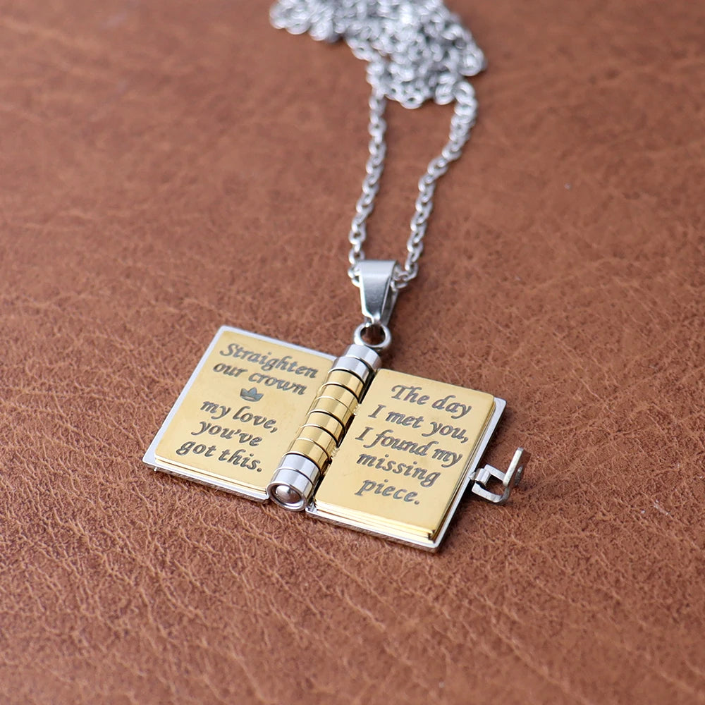 Small size Fashion Romantic Love Book Heart Pendant Stainless Steel Tiny 18mm Love Book Heart Necklaces for Women Jewelry Gifts