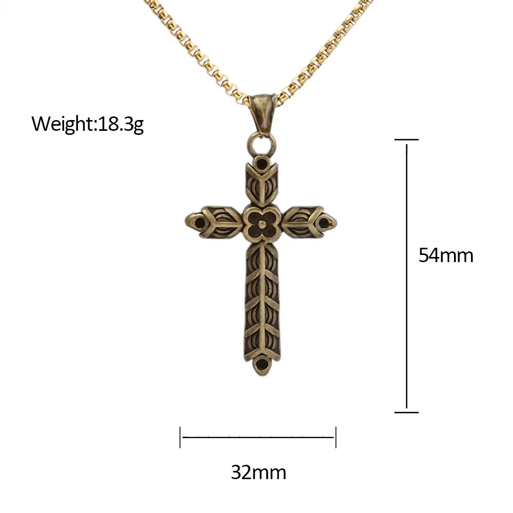 Stainless Steel Vintage Viking Style Cross Necklace for Women Fashion Punk Cross Necklace Male Jewelry Accessories
