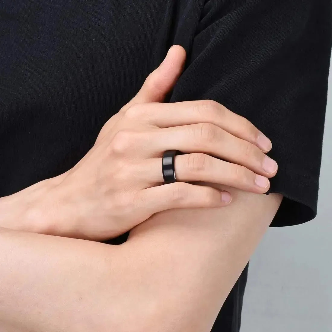 Simple 8mm Blue Stainless Steel Rings For Men Women Blue Matte Finish Beveled Polished Edge Men Rings Wedding Band Jewelry Gift