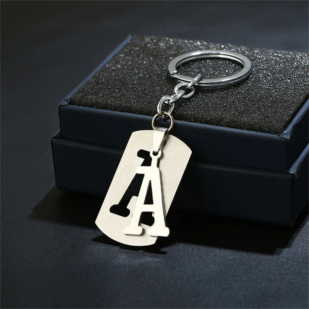 NEW DIY Stainless Steel A-Z Letters key Chain Charm 26 Letters KeyChain Men Women keychain Couple gift Jewelry Car Key Ring 4010-A