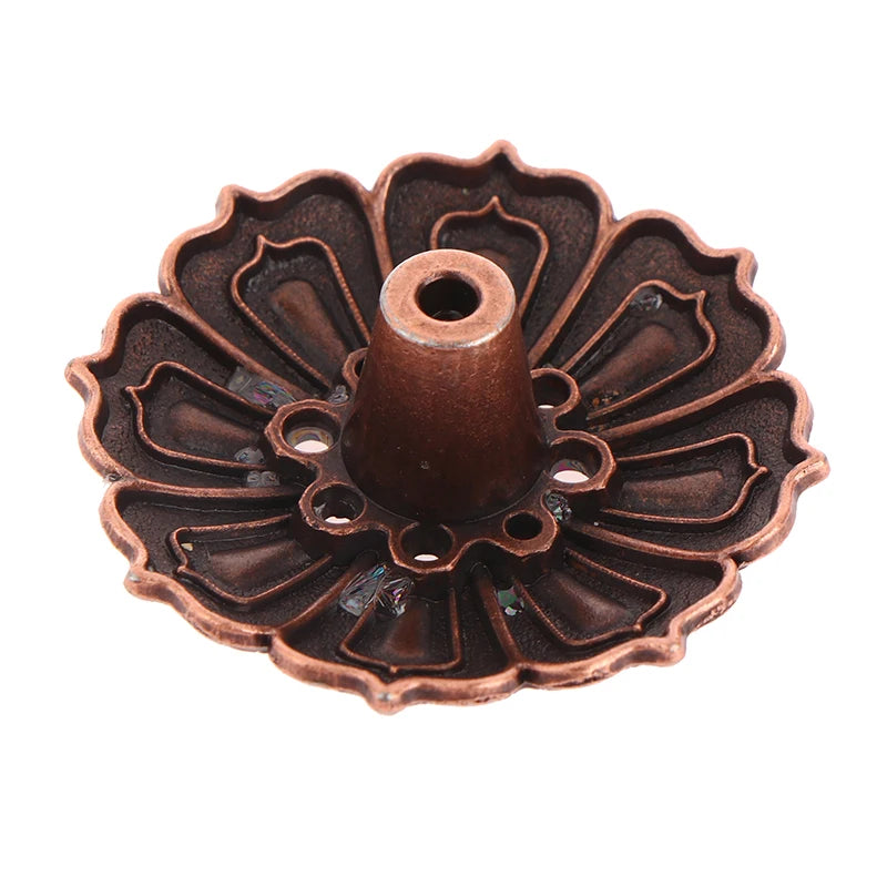 1PCS Lotus Alloy Incense Burner Stick Holder Home Buddhism Line Incense Plate Sandalwood Coil Base Temples Delicate Home Decor Copper