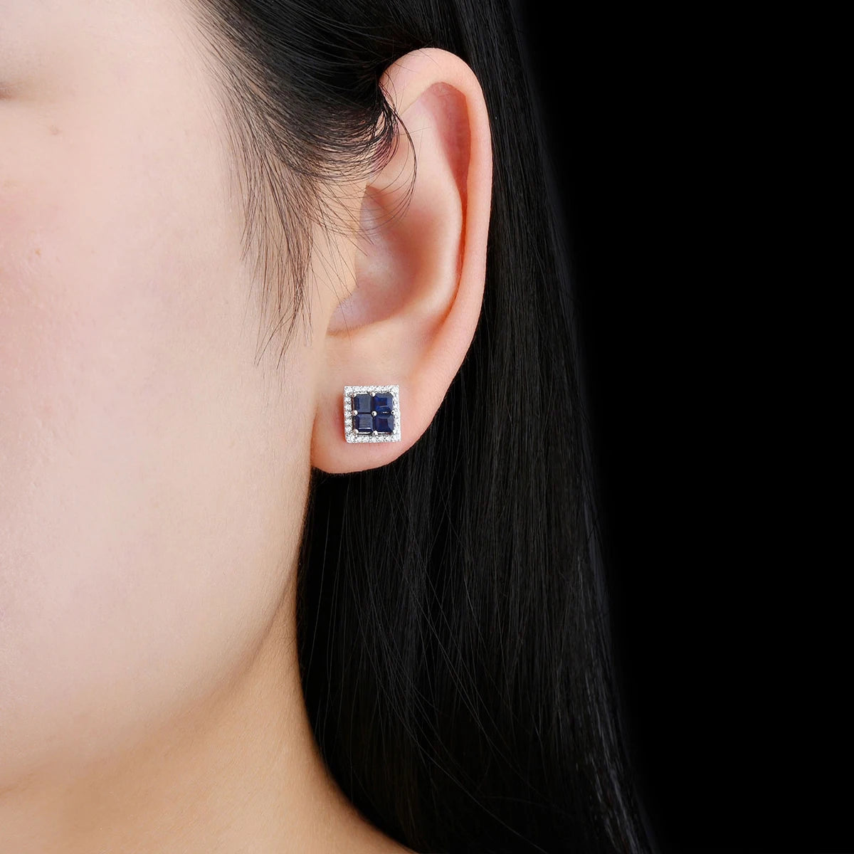 Natural Blue Sapphire Sterling Silver Stud Earring 1.7 Carats Genuine Precious Gemstone S925 Fine Jewelry Rhodium Plated Gifts