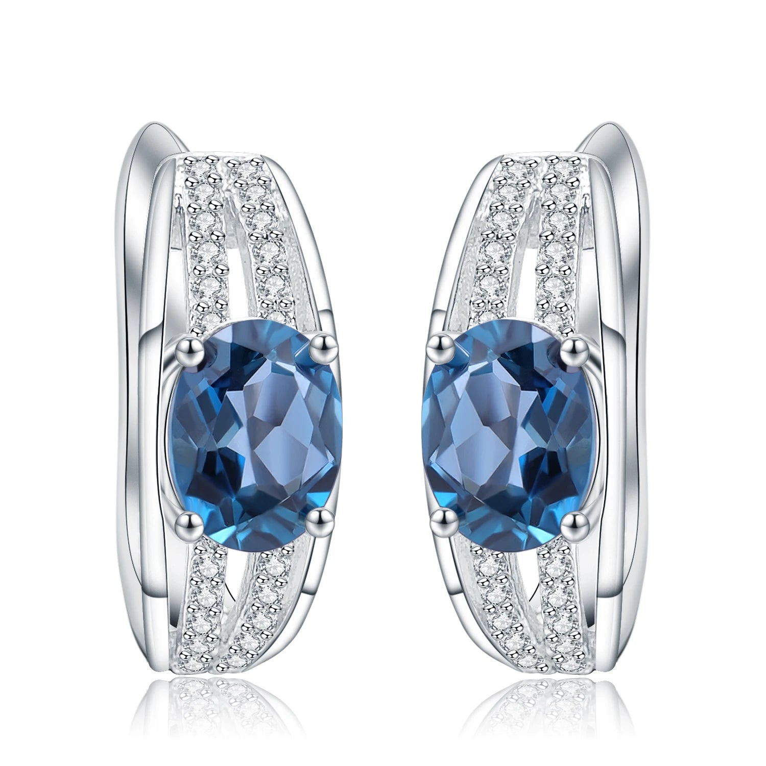 GEM'S BALLET 925 Sterling Silver Gemstone Earrings 3.32Ct Natural Blue Sapphire Classic Stud Earrings for Women Fine Jewelry London Blue Topaz 925 Sterling Silver United States