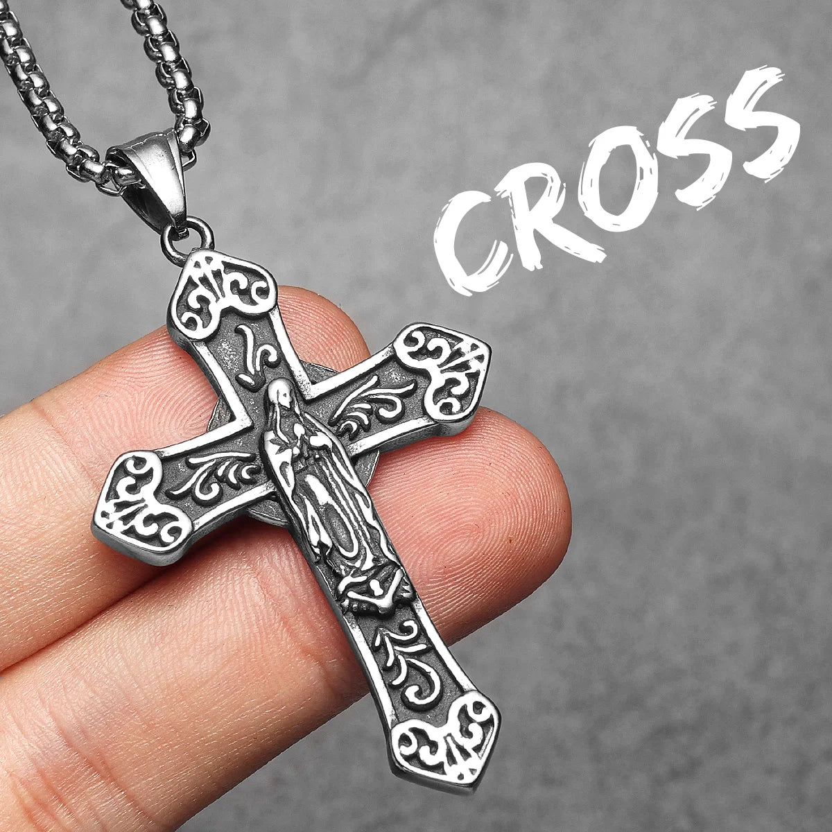 Virgin Mary Cross Amulets Stainless Steel Men Necklaces Pendant Chain Punk For Women Fashion Jewelry Gifts Wholesale Dropshiping