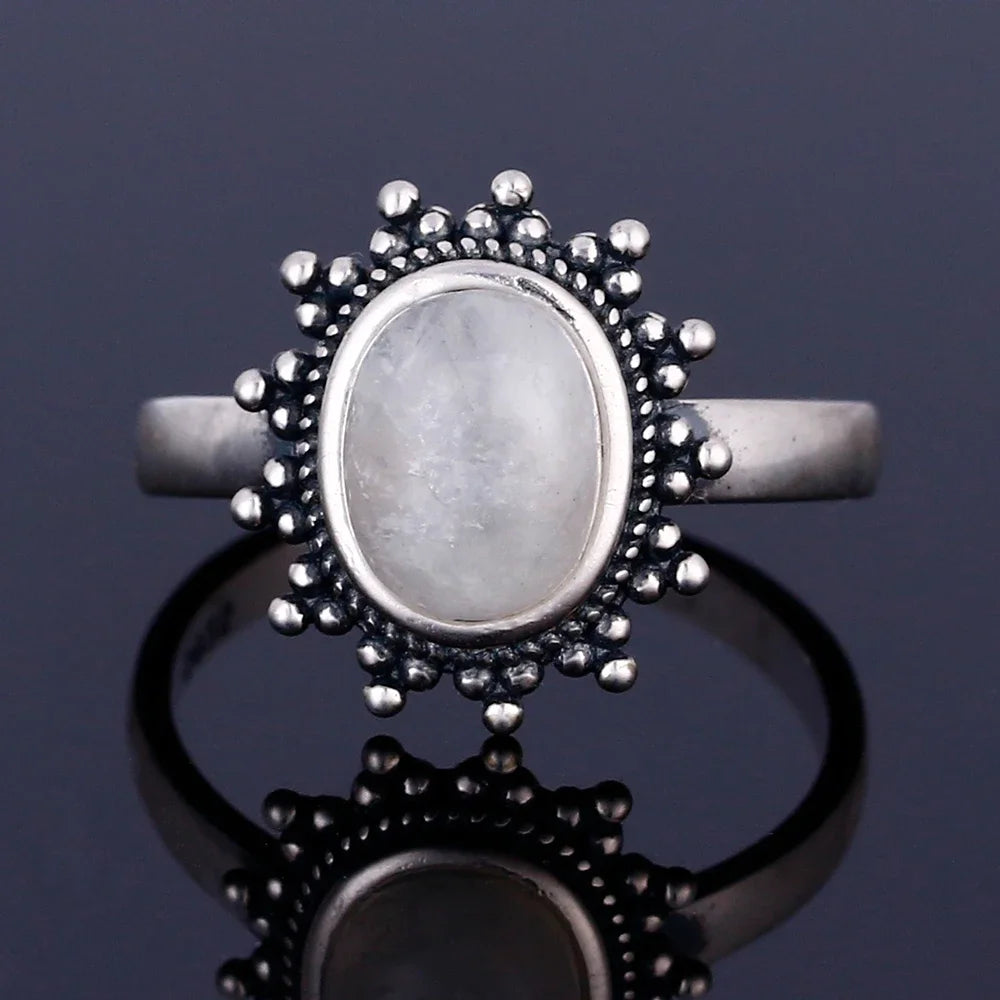 Round Oval Big Natural Moonstones Rings Women's 925 Sterling Silver Rings Gifts Vintage Fine Jewelry R476MS-5