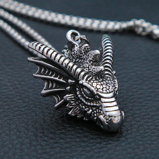 Vintage Viking Dragon Pendant Necklace Men Nordic Stainless Steel Animal Dragon Head Biker Viking Necklace Fashion Jewelry Gift