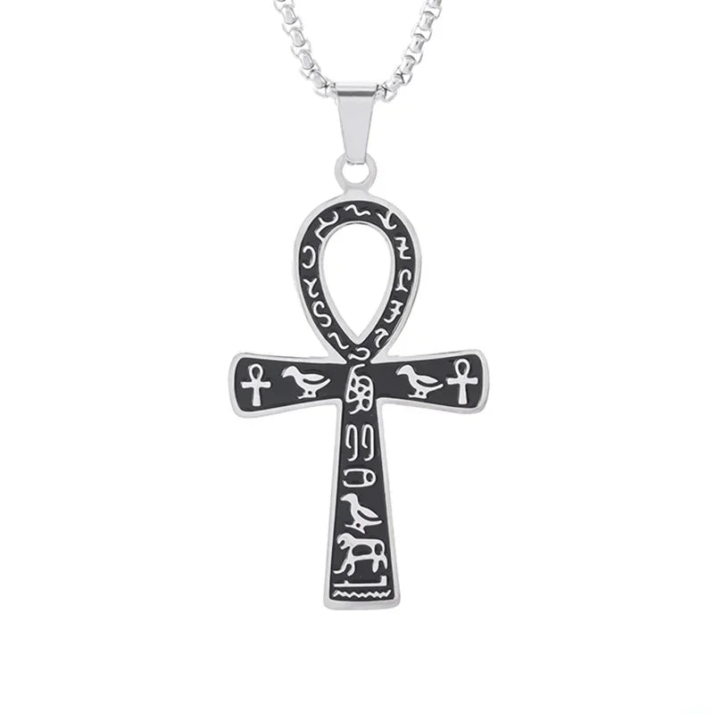 Stainless Steel Cross Letter Pendant Christian Savior Jesus Necklace Men and Women Religious Prayer Amulet Jewelry