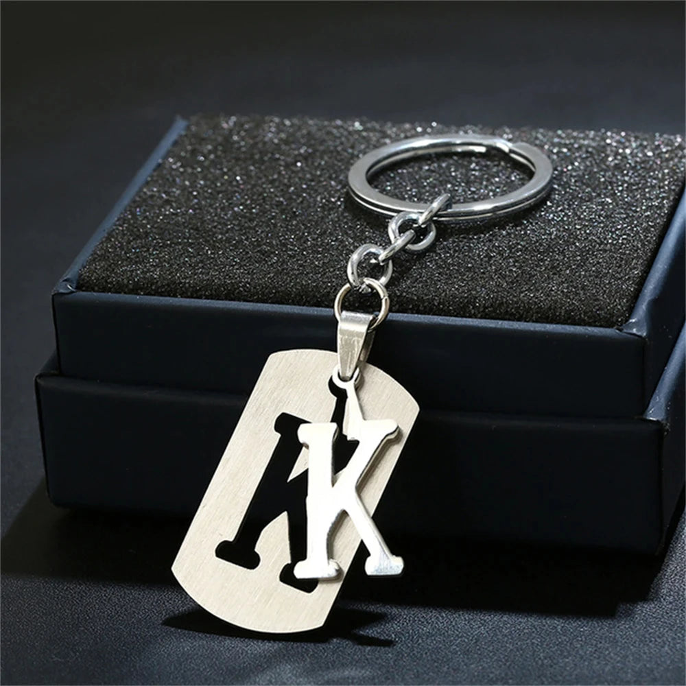 NEW DIY Stainless Steel A-Z Letters key Chain Charm 26 Letters KeyChain Men Women keychain Couple gift Jewelry Car Key Ring 4010-K