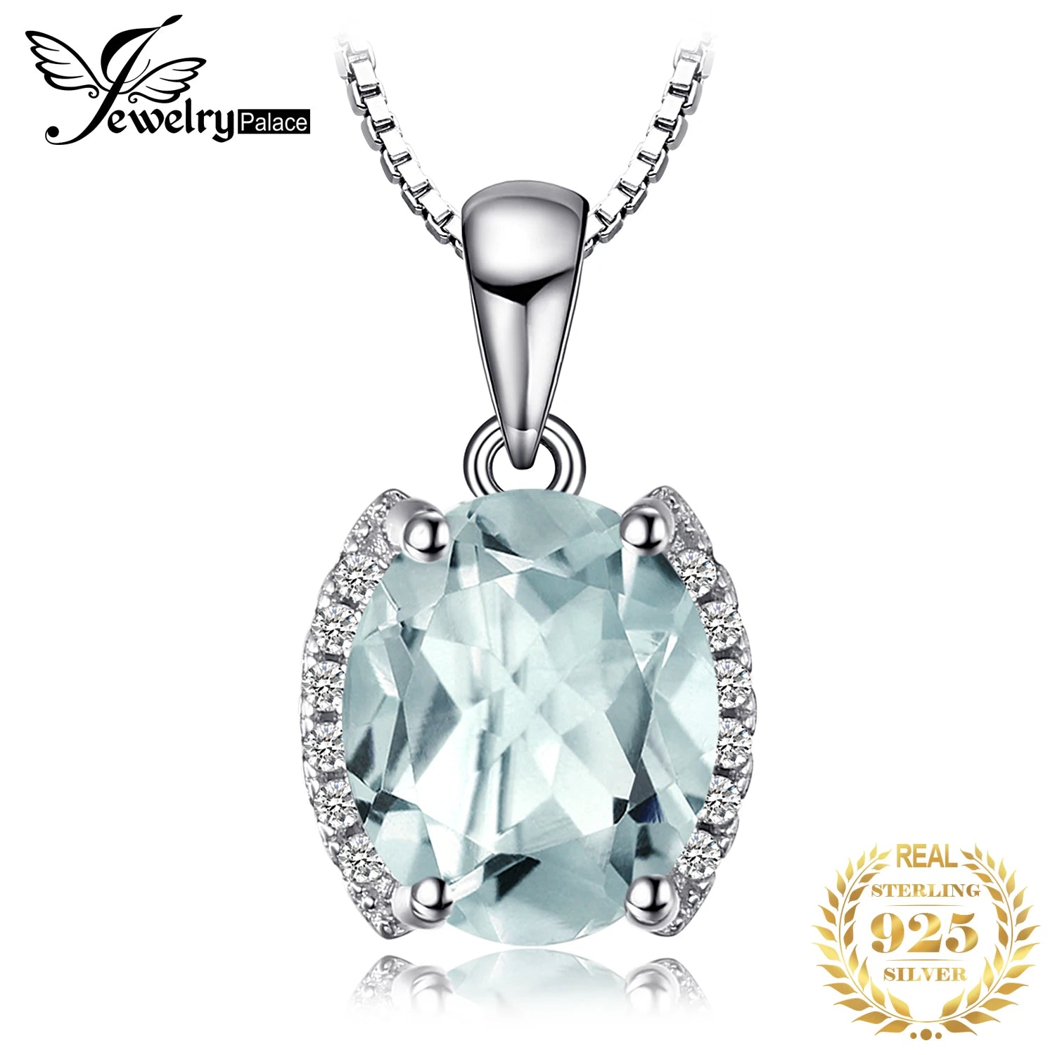 JewelryPalace Oval 1.7ct Natural Green Amethyst 925 Sterling Silver Pendant Necklace for Women Fine Jewelry Choker No Chain CHINA