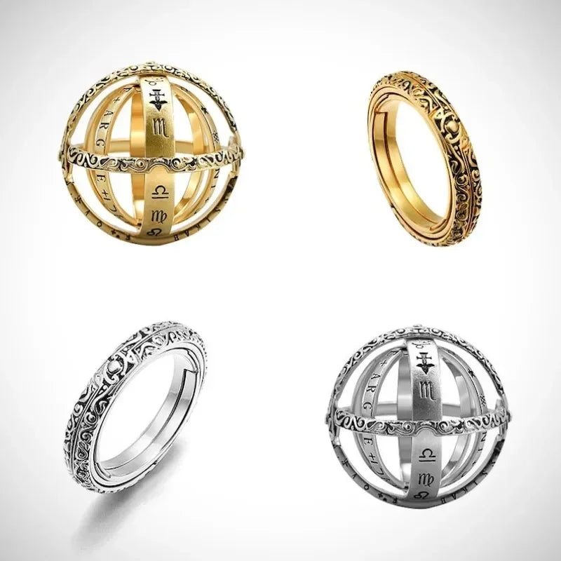 Astronomical Ring, Astronomy Sphere Spinner Ball Vintage Rings, Astronomy Jewelry, Zodiac Jewelry Rings Gifts for Women Men