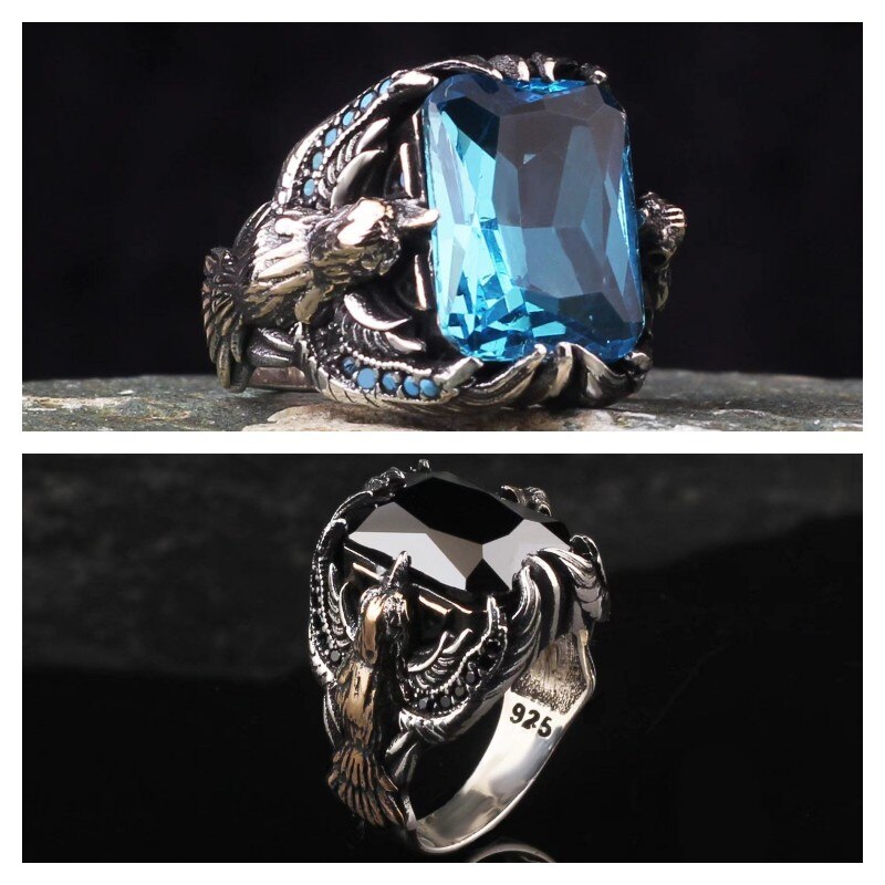 New European and American Men's Domineering Retro Eagle Spreading Wings Men's Punk Ring