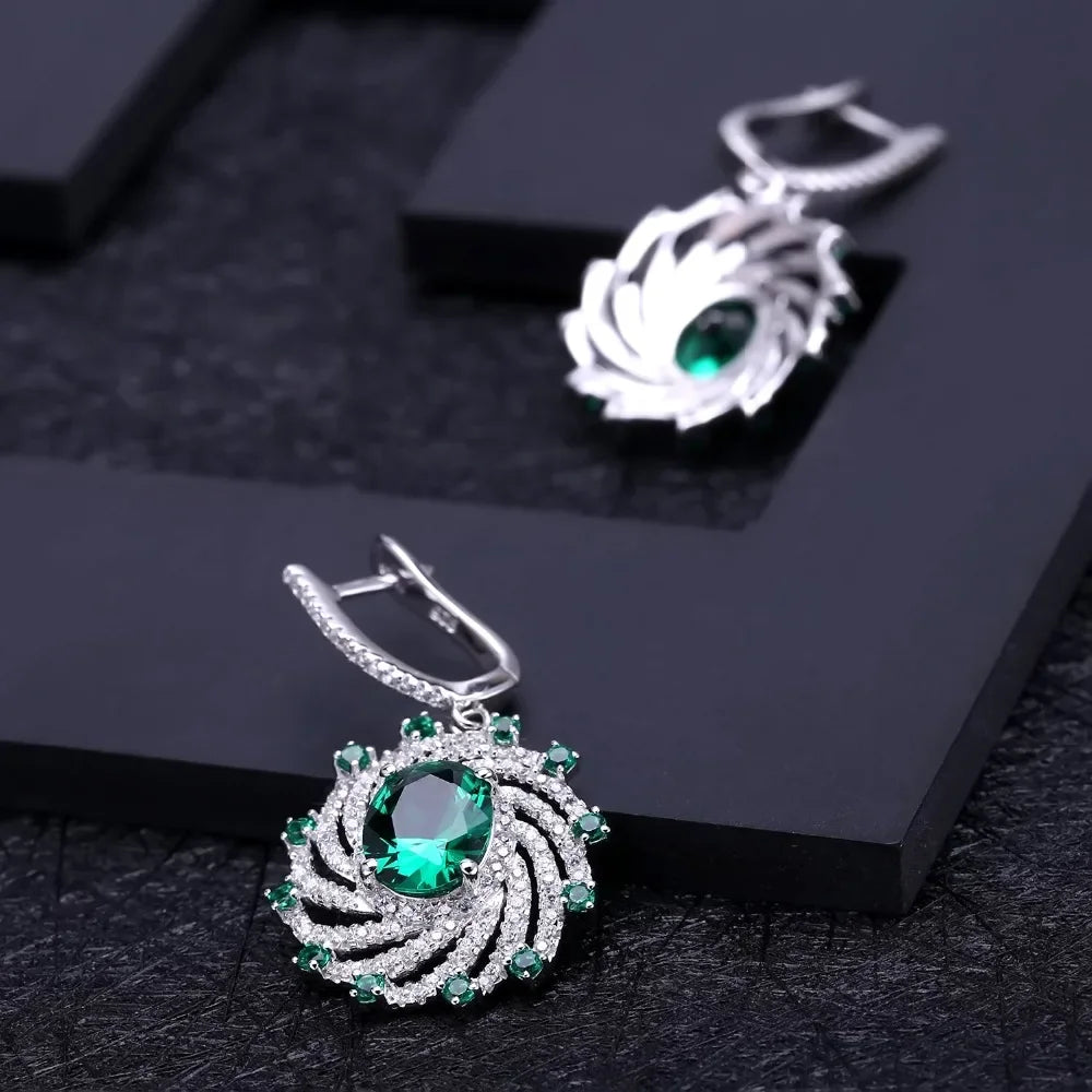 GEM'S BALLET Huge Luxury Nano Emerald Dangle Earrings Solid 925 Sterling Silver Vintage Earrings For Women Gift Fine Jewelry