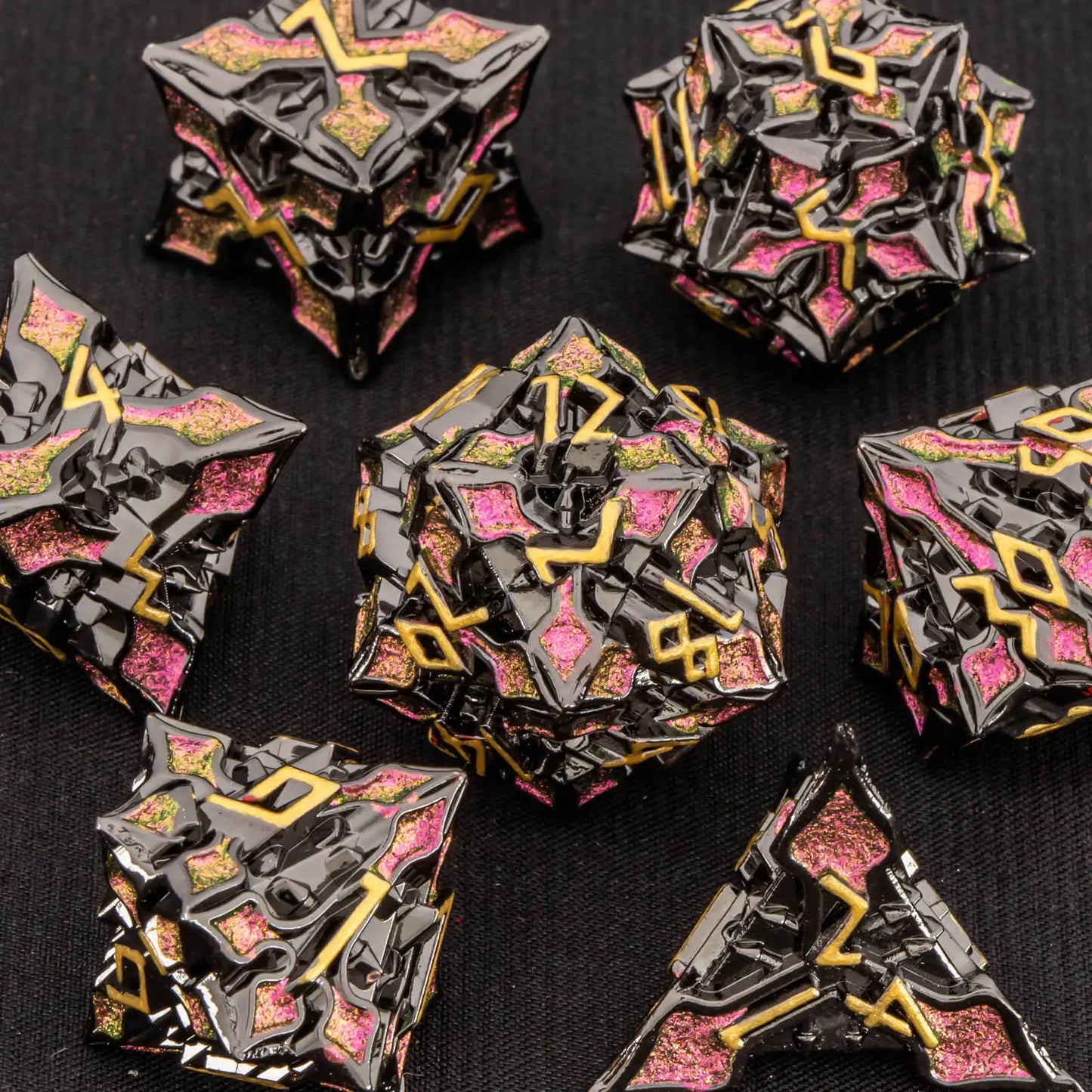KERWELLSI 7Pcs DND Metal Dice Set D&D, Polyhedral Role Playing D and D Dice, Rainbow Dungeon and Dragon RPG Dice HJ-06 CHINA