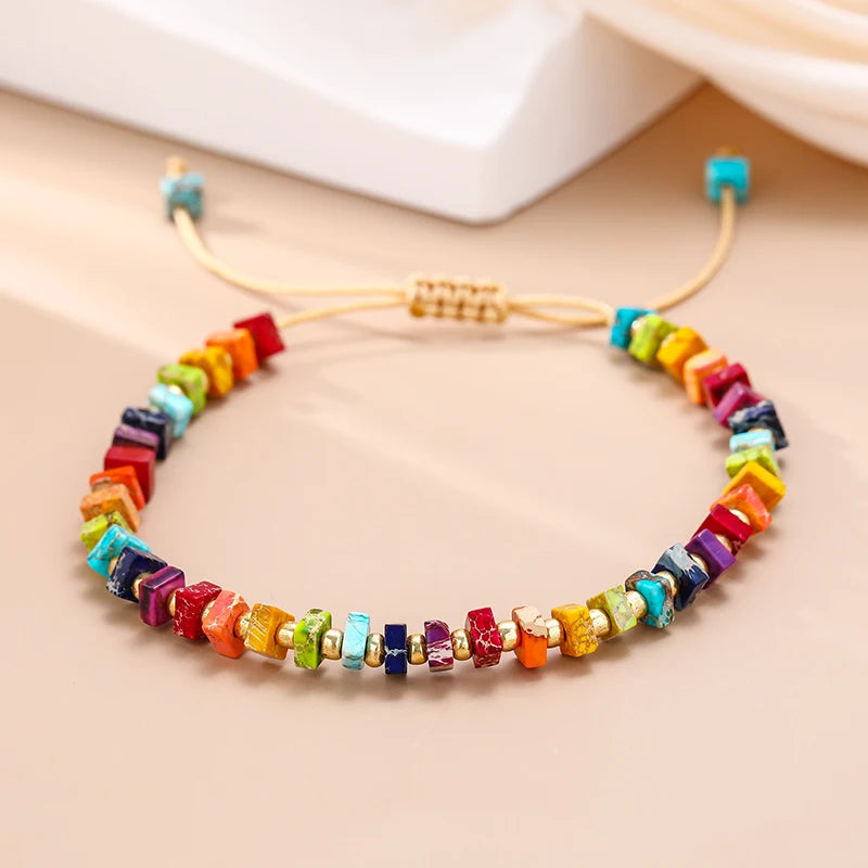 Multicolor Natural Gem Leather Tibetan Gypsy Adjustable Bracelet for Women Men YA7147-1