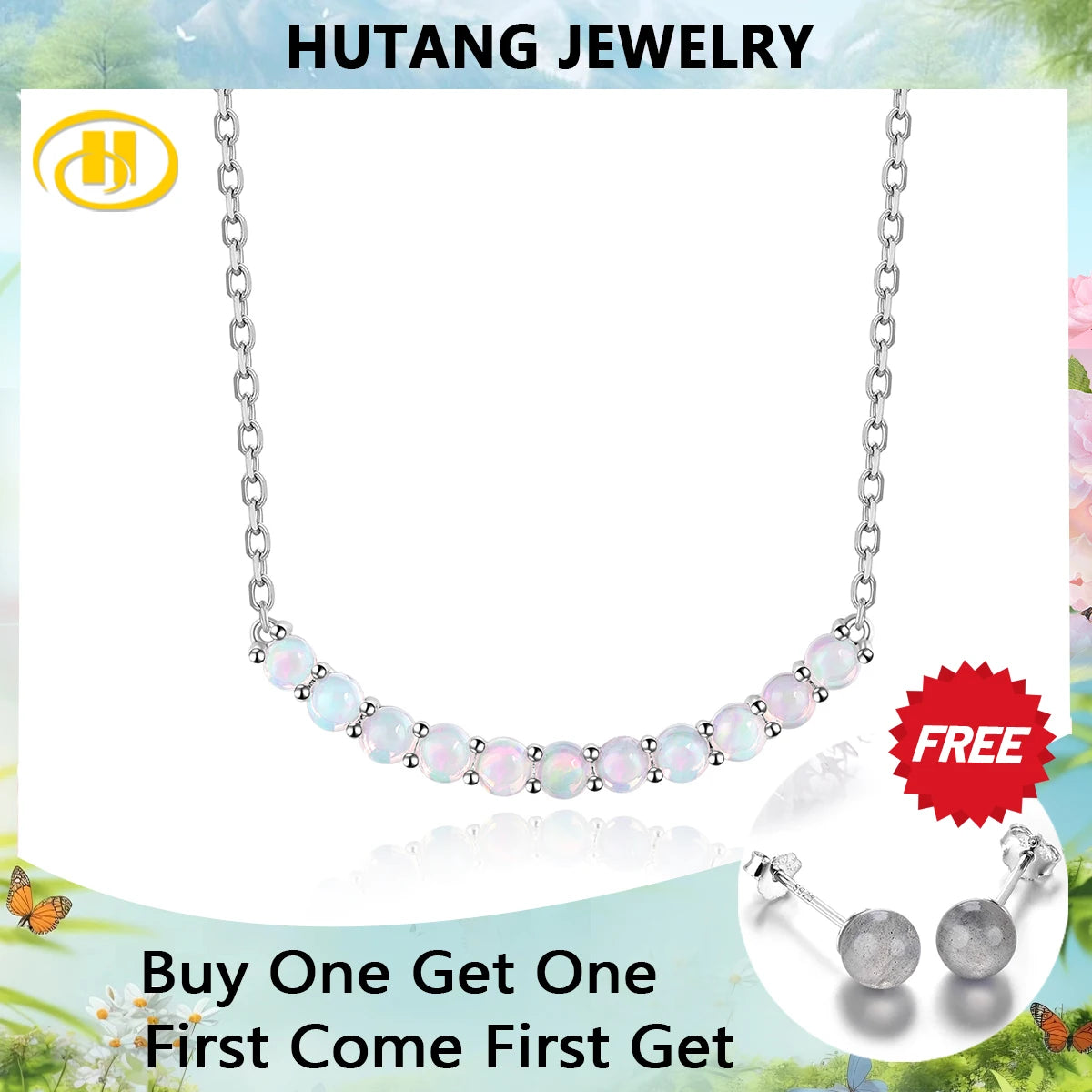 Natural Opal Sterling Silver Necklace 1 Carats Genuine Multicolor Gemstone Exquisite Elegant Fine Jewelry Women Birthday Gifts Default Title