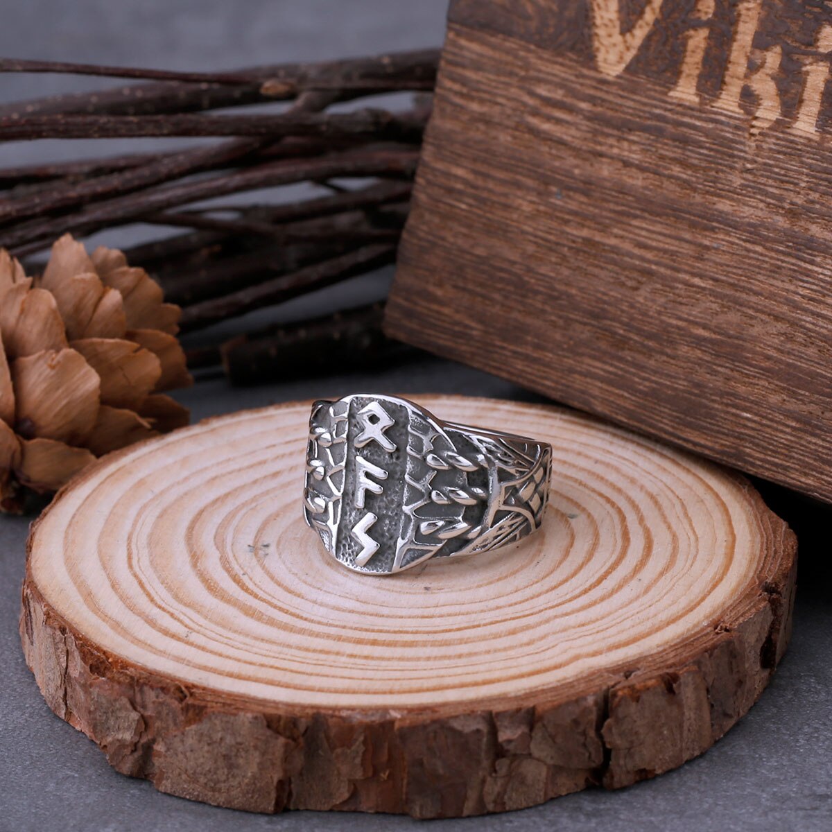 Stainless Steel Virgin Odin Rune Ring Men‘s Retro Nordic Totem Punk Celtic Knot Ring Hip Hop Biker Male Amulet Jewelry As A Gift