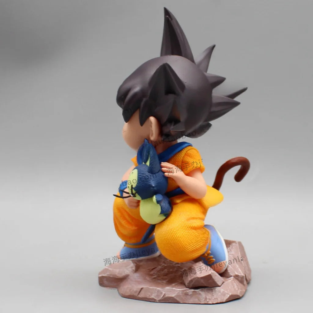 Dragon Ball Childhood Son Goku Hold on Puaru Cute Anime Figure Kakarotto GK Model Decoration Collection Figurine Toy Kids Gifts