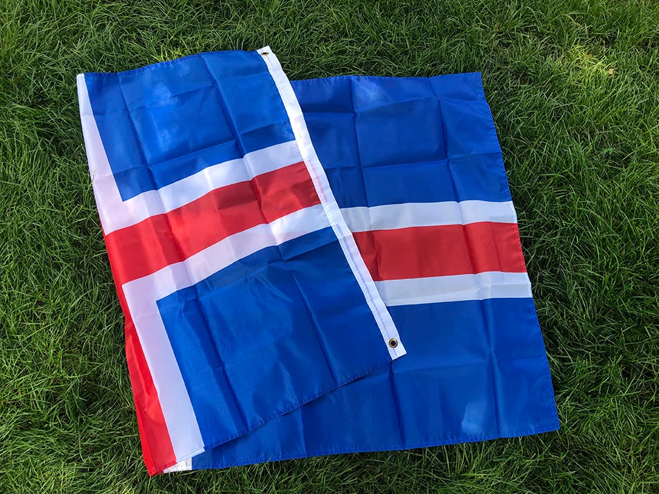 SKY ]FLAG free shipping 90x150cm Iceland National Flag 3x5FT polyester red cross is isl iceland Blue Icelandic flag Banner