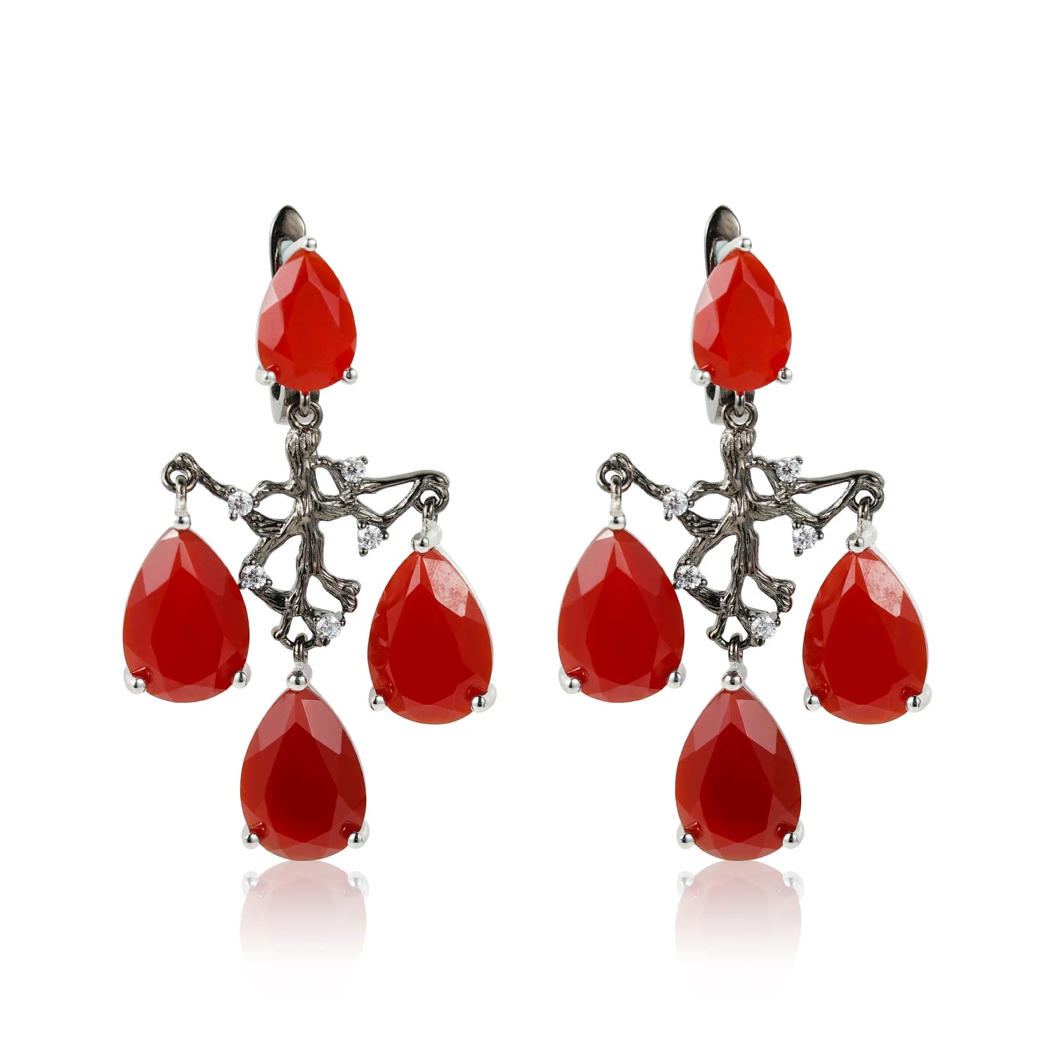 GEM'S BEAUTY 925 Sterling Silver Tree Roots Branches Earrings with Red Agate Freeform Earrings Handmade Jewelry Gifts For Her Red Agate CHINA