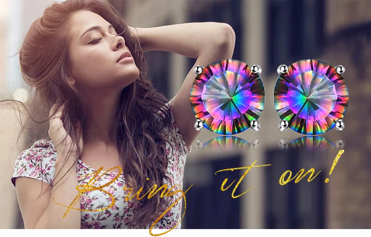 JewelryPalace Round Genuine Rainbow Mystic Quartz 925 Sterling Silver Stud Earrings  Women Fashion Statement Gemstone  Jewelry