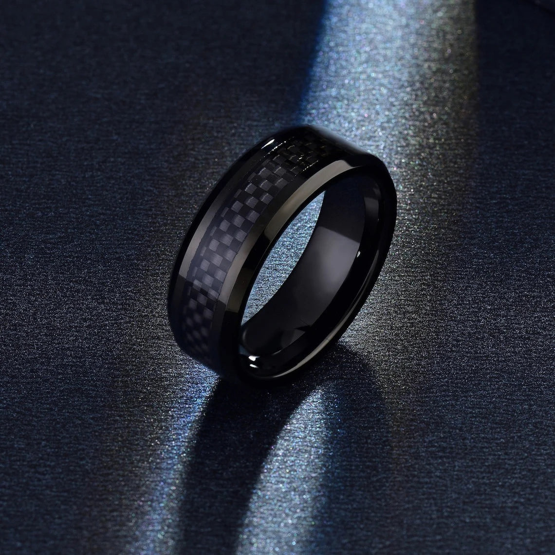 Fashion 8mm Men's Stainless Steel Ring Inlay Black Carbon Fiber Ring Wedding Engagement Jewelry Anniversary Gifts Drop Shipping