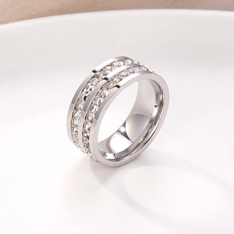 Hip Hop Iced Out Crystal CZ Bling Woman Rings Fashion Stainless Steel Rings For Men Women Wedding Engagement Jewelry Wholesale