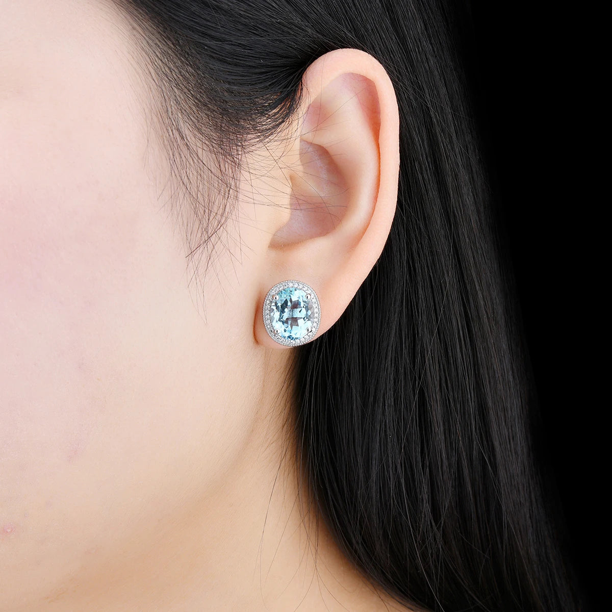 Natural Sky Blue Topaz Sterling Silver Stud Earring 11.6 Carats Genuine Gemstone Classic Luxury Style S925 Jewelry Gifts