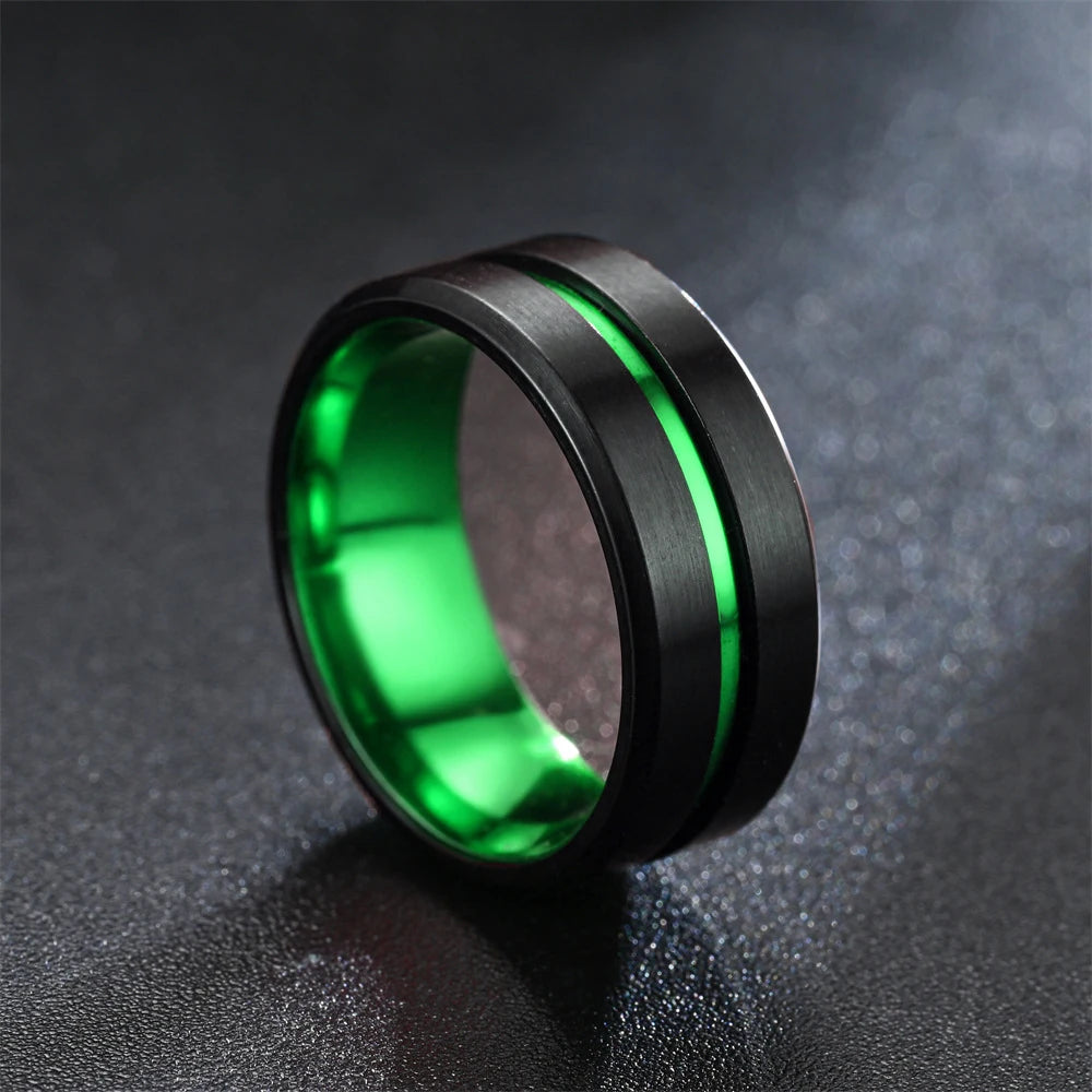Fashion 8mm Green Color Titanium Stainless Steel Rings for Men Women Black Brushed Men Promise Rings Wedding Party Jewelry Gifts