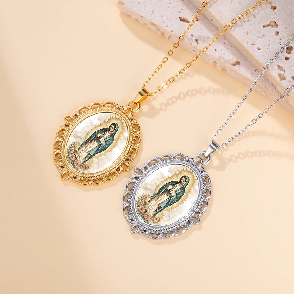 Our Lady of Guadalupe Necklace Catholic Virgin Mary Pendant Religious Faith Pray Protection Amulet Stainless Steel Jewelry