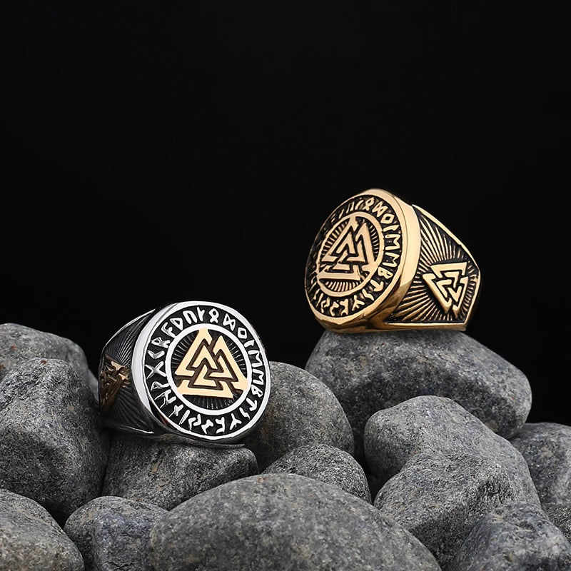 2023 New Viking Gothic Stainless Steel Odin Runes Ring Men Wedding Anels Womens Band Jewelry Gift Anel