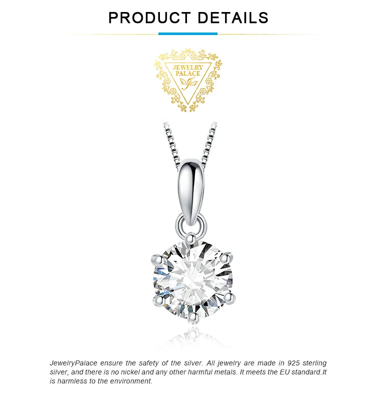 JewelryPalace Classic 1ct Round CZ 925 Sterling Silver Pendant Necklace for Woman No Chain Fine Jewelry Fashion Anniversary Gift