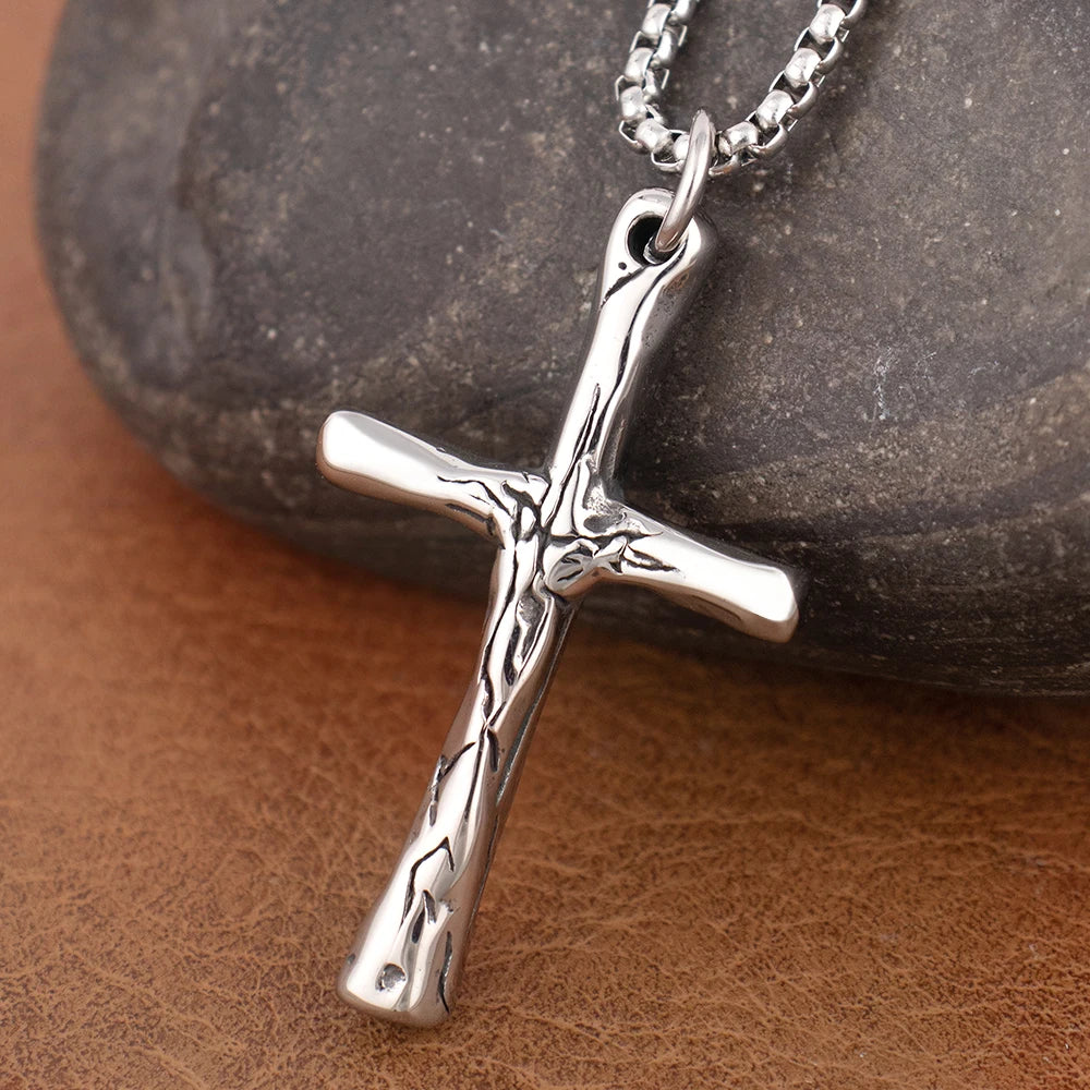 New Simple Cross Pendant Chain for Men Women Popular Charm Stainless Steel Christian Necklace Vintage Religion Jewelry