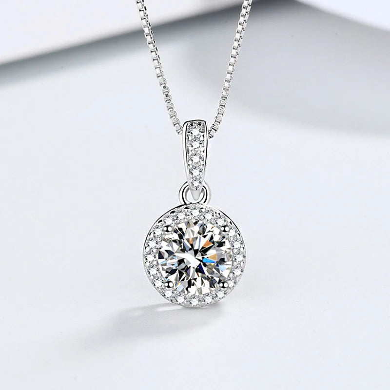 New Women 925 Sterling Silver Jewelry Zircon Fine Round Pendant Necklace Fashion Rhinestone CZ Clavicle Chain Neck Birthday Gift