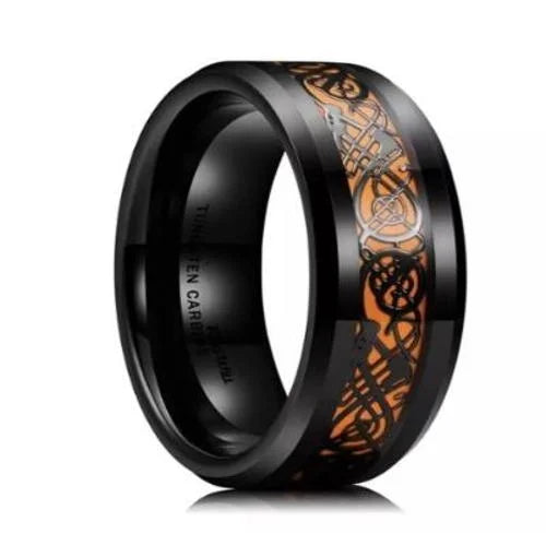 2024 Stainless Steel Dragon Ring for Men Inlay Purple Red Green Black Carbon Fiber Ring Wedding Band Jewelry Size 6-13